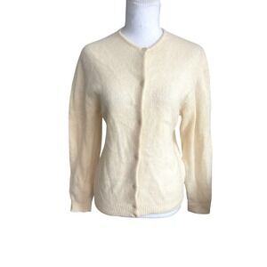 Vintage GAP Cream Lambswool Angora Cardigan Sweater Sz M Coquette Butter Yellow